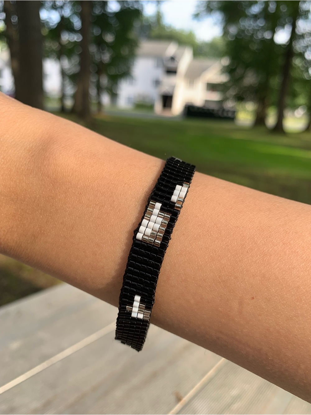 Black and Silver Beaded Smart Bracelet Band